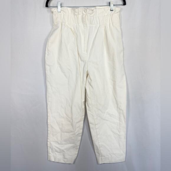 Zara Ivory High Rise Paperbag Jean Pants 100% Cotton Size Medium - Picture 1 of 7